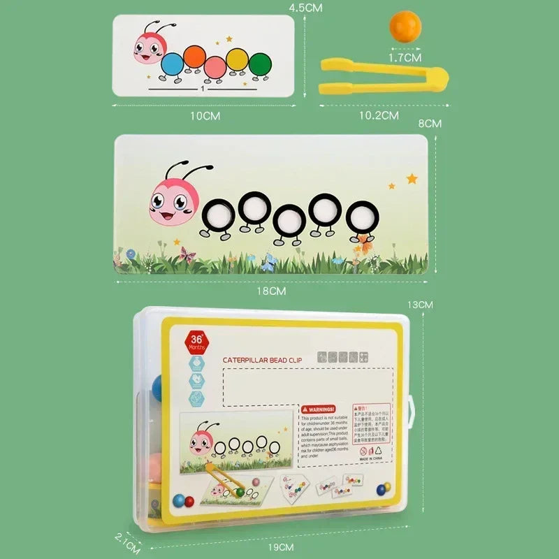 Wooden Clip Beads™ – Colorful Moving Fun with Caterpillar – Color & Motor Skills Toys